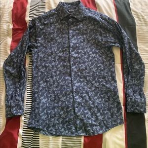 Navy Blue Button Down w/Animal Design